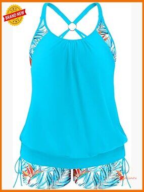 Plus Size Tankini Set with Tummy Control Shorts 2 Piece Swimwear